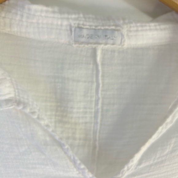 Made in ITALY. 100% cotton.Casual White V-Neck Long Sleeve Dress - Picture 2 of 8